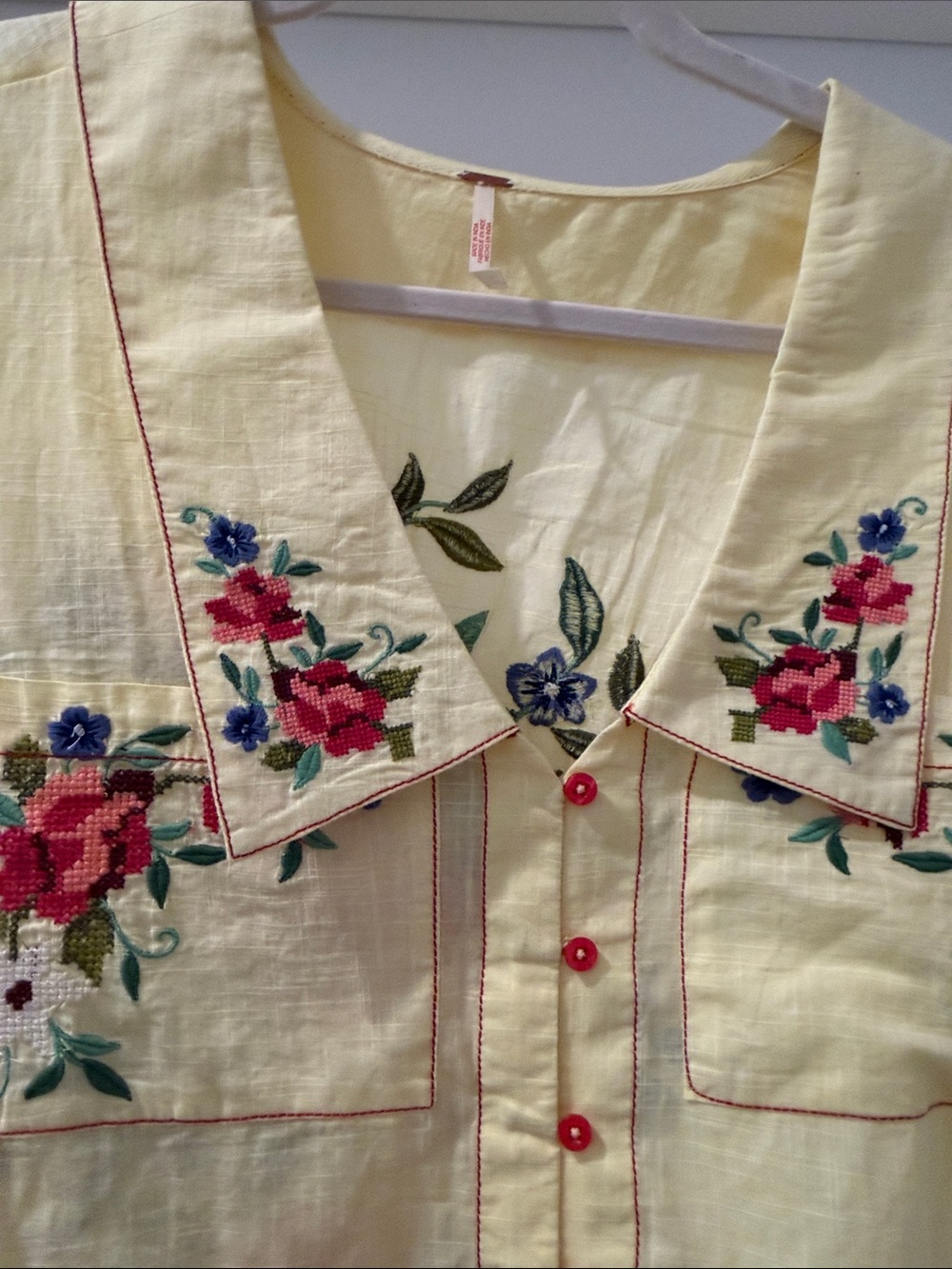 Free People Yellow Embroidered Floral Crop Blouse(bw) - Picture 4 of 8